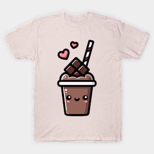 Kawaii Dark Chocolate Milkshake with Hearts | Cute Kawaii Food Art T-Shirt